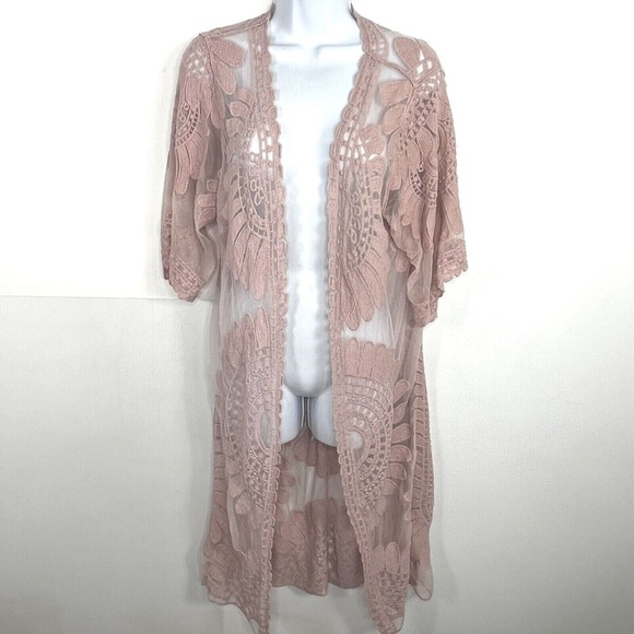 Rebellion Again Cardigan Kimono‎ Size Small Mauve Pink Sheer Floral boho soft - Picture 2 of 4